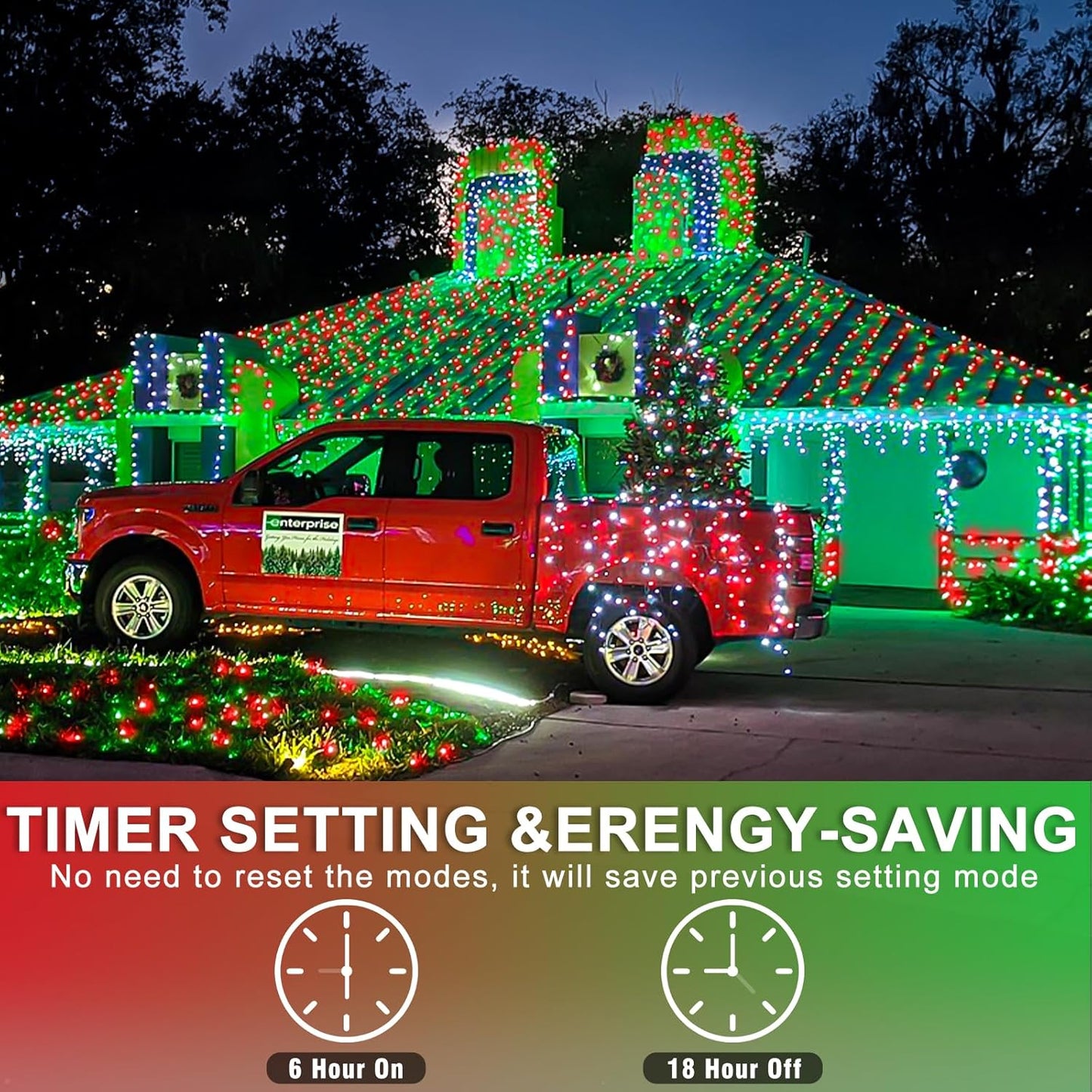 400 LED Christmas Lights Outdoor, 132ft Red and Green String Lights for Bedroom Clear Wire, 8 Modes Plug in Waterproof Fairy String Lights with Timer Memory for Tree Christmas Halloween Decorations