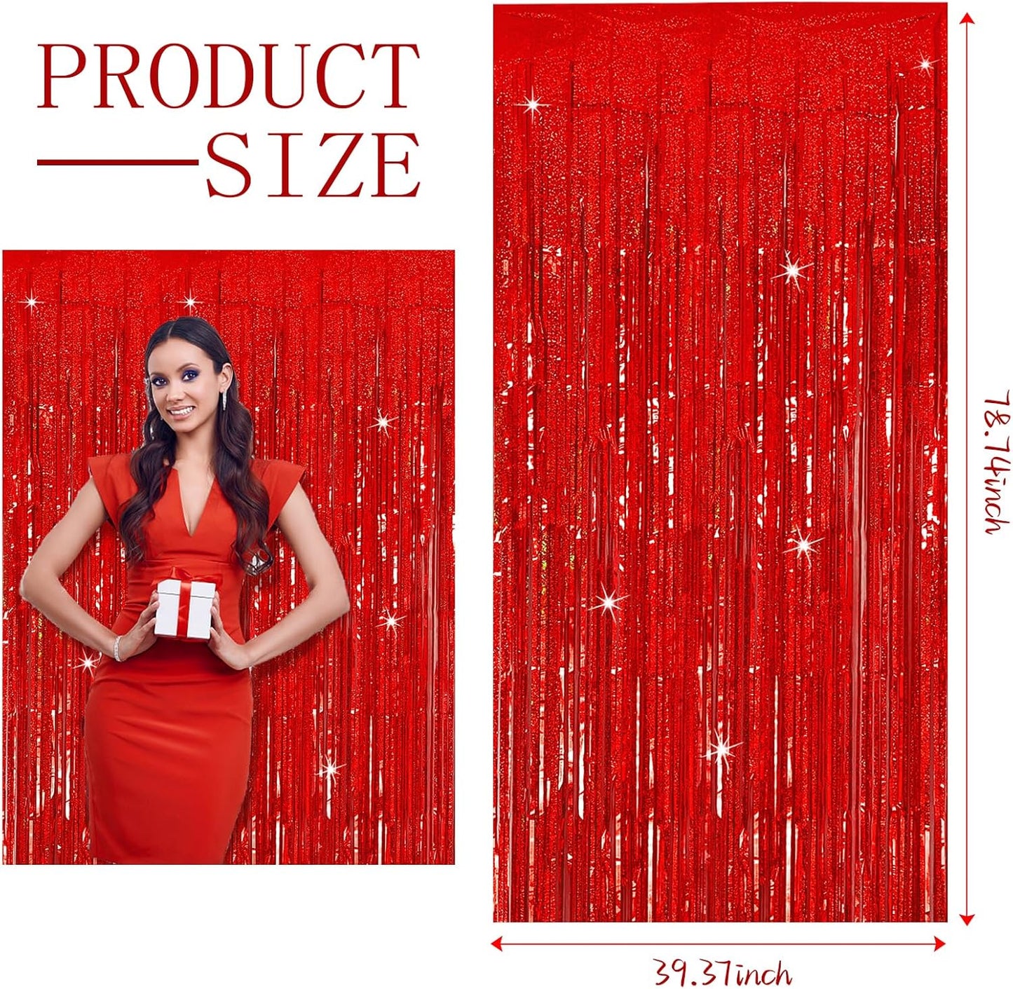 3 Pack Red Streamers Party Backdrop Christmas Decorations Foil Fringe Backdrop Curtains Carnival Casino Theme Birthday New Year Holiday Celebration Bachelorette Party Decorations Supplies