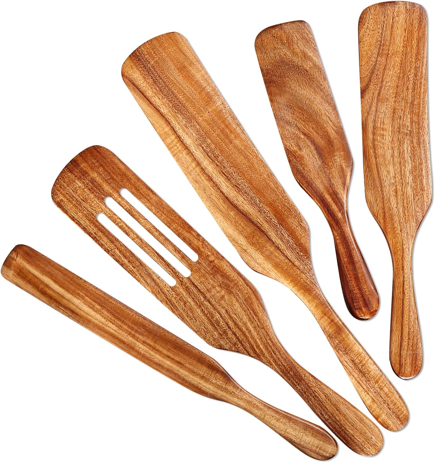5 Pcs Wooden Spurtle Set, Natural Teak Kitchen Utensil Set Heat Resistant Non-Stick Wooden Spoons Tools for Cooking, Stirring, Mixing, Serving, Spurtles Kitchen Tools As Seen On TV