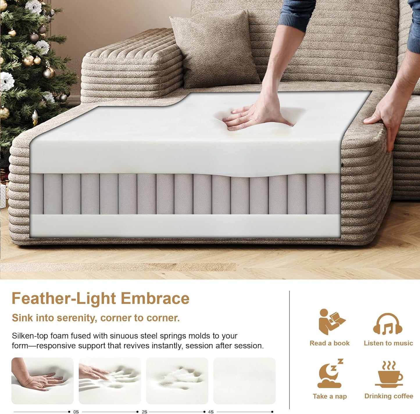 108" Sectional Couches for Living Room Modern Modular Sofa with L-Shape Couchs Upholstered Boneless Couch Deep Seat Sectional Couch with Chaise (Camel, Left Facing Chaise+2Seaters)