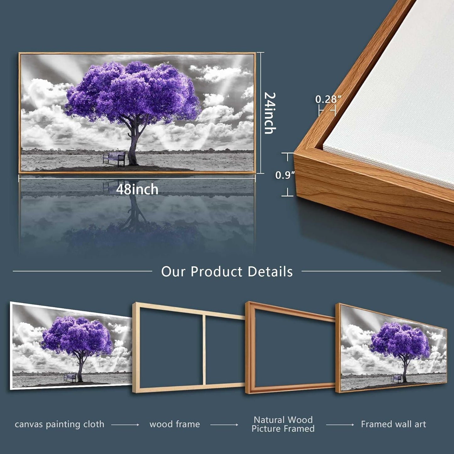 Hyidecorart Large Size Wall Decor - Wood Framed Canvas Art for Living Room, Bedroom & Office - Abstract Black & White Wall Painting - 24" x 48" Ready to Hang