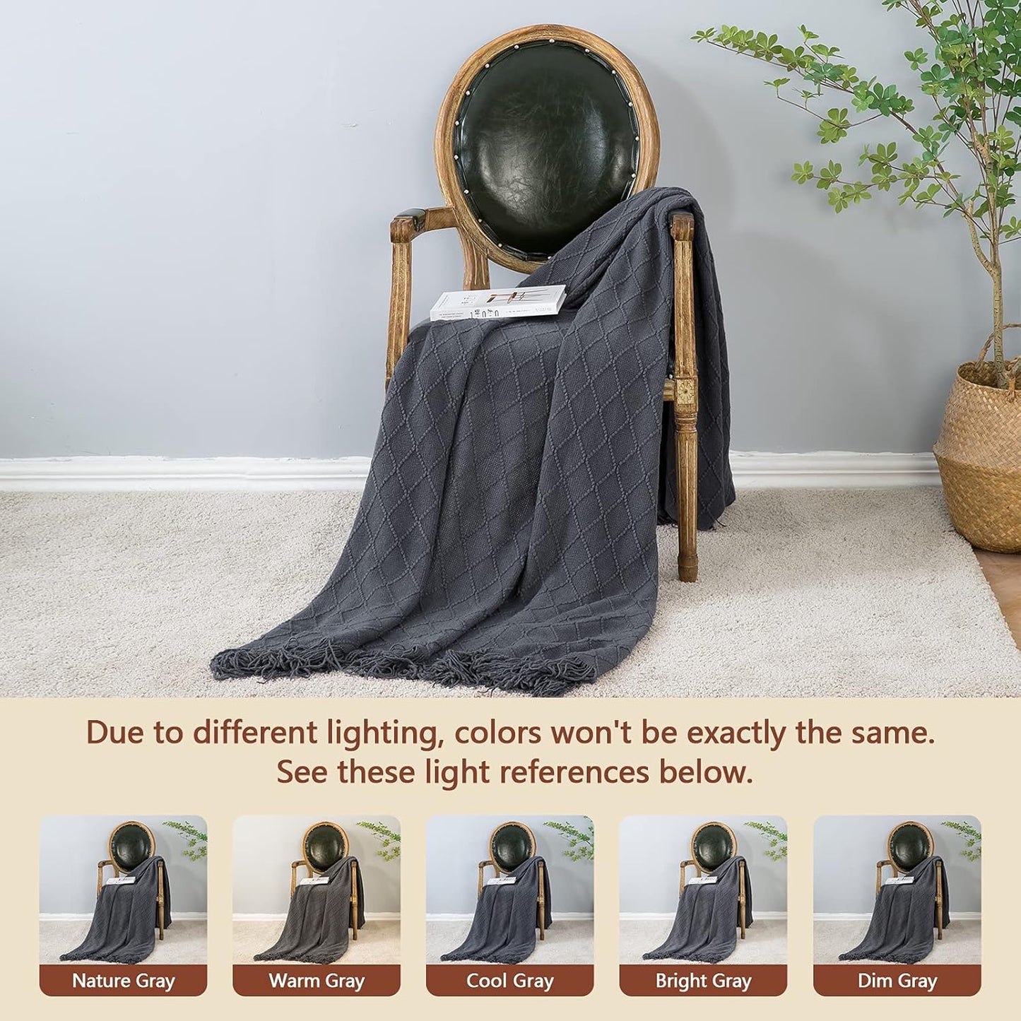 inhand Grey Throw Blanket for Couch and Bed, Soft Living Room Home Decor Knitted Twin Size Blanket, Outdoor Lightweight Breathable Summer Blanket, Farmhouse Warm Woven Decorative, 60"x80"