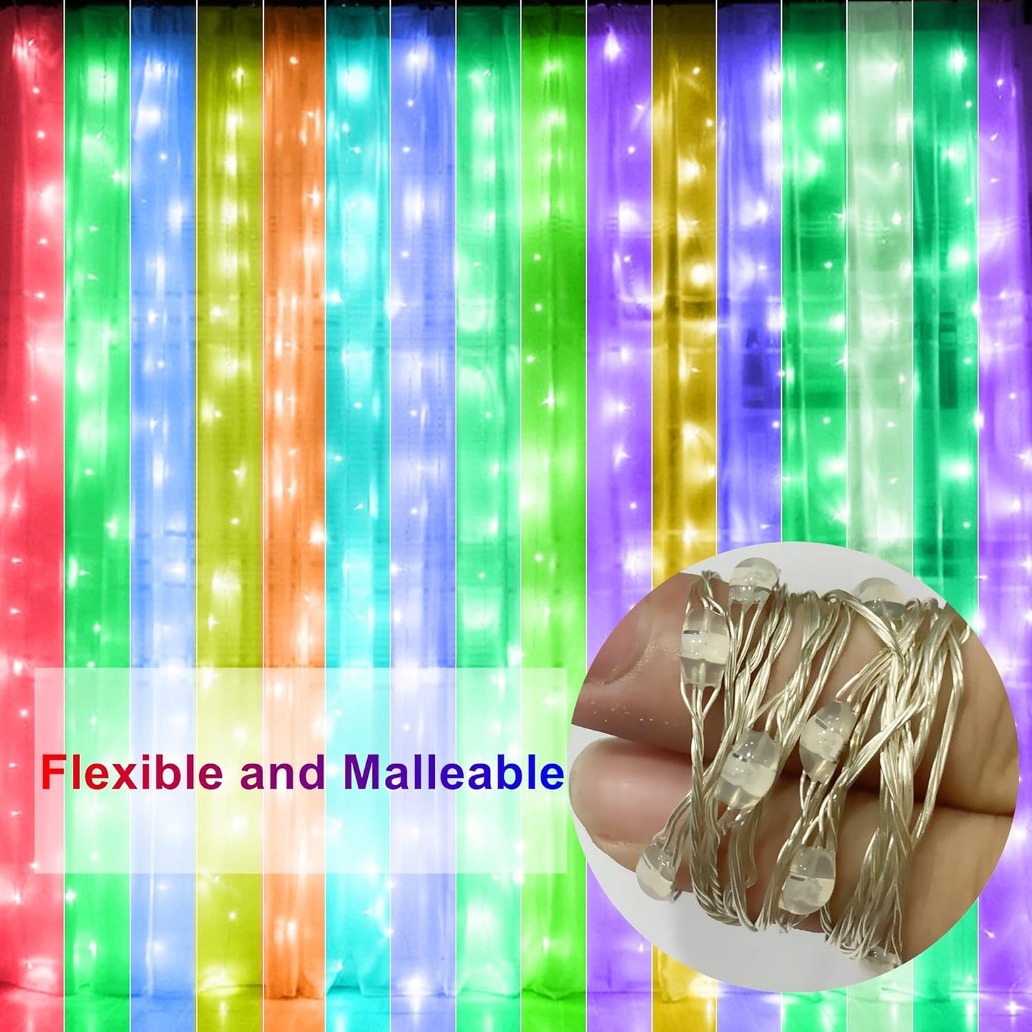 HOME LIGHTING Window Curtain String Lights, 300 LED RGB 16 Colors Changing Fairy Lights, 4 Modes with Remote, USB & Adapter Powered for Halloween Christmas Party Wedding Home Garden Wall Decorations