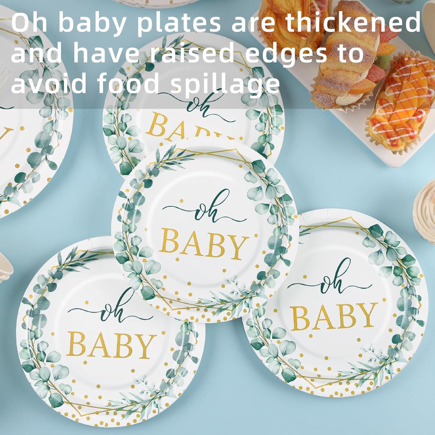 168 PCS Sage Green Baby Shower Decorations Neutral, Baby Shower Plates and Cups and Napkins Sets Serves 24, Oh Baby Plates for Boy, Gender Reveal, Green and Gold Plant Eucalyptus Boho