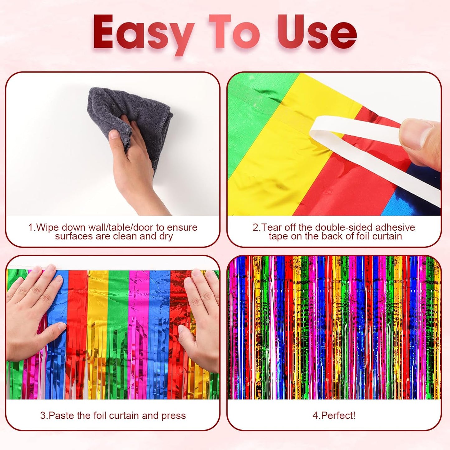 3 Pack 3.3x8.2 Feet Rainbow Foil Fringe Backdrop Curtains, Tinsel Streamers Birthday Party Decorations, Fringe Backdrop for Graduation, Baby Shower, Gender Reveal, Disco Party