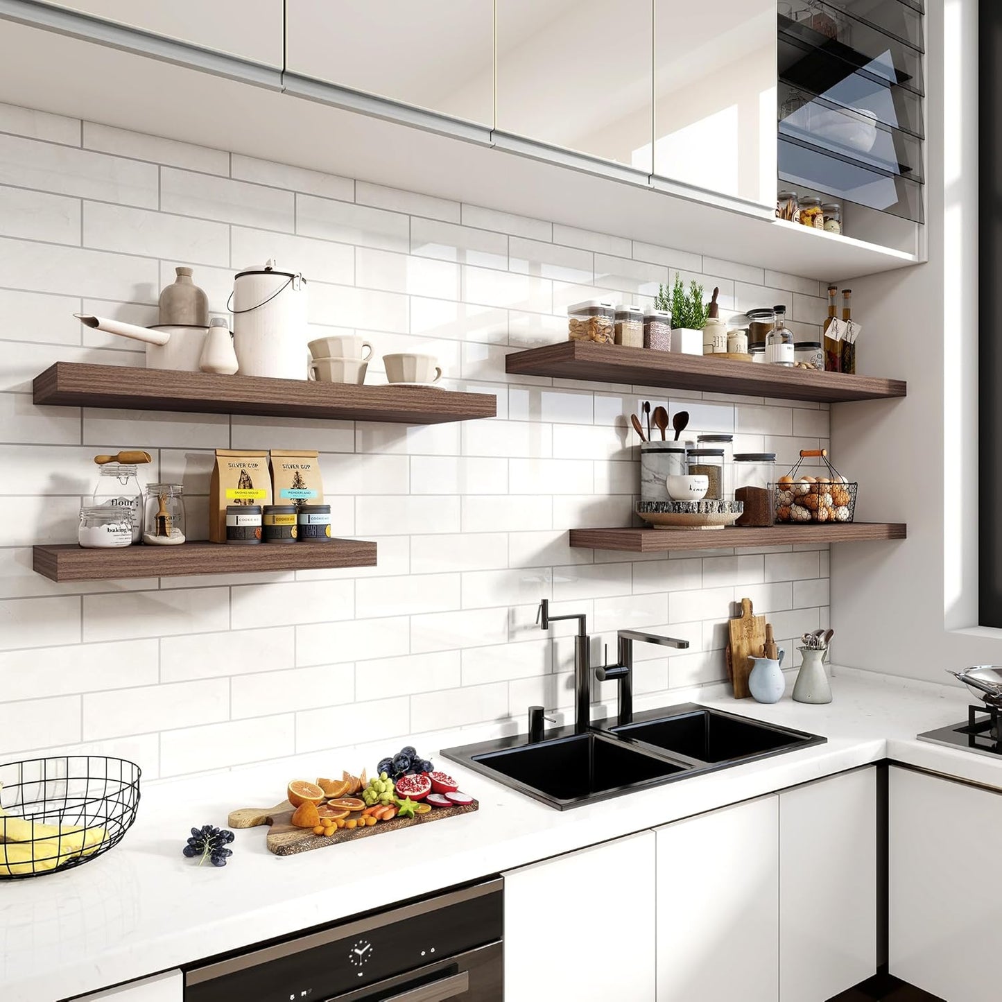 48 Inch Floating Shelves, 11.6 Inch Deep Floating Shelves for Wall, Floating Shelf with Invisible Brackets, Deep Shelves for Bathroom, Bedroom, Living Room, 1 Pack, Walnut