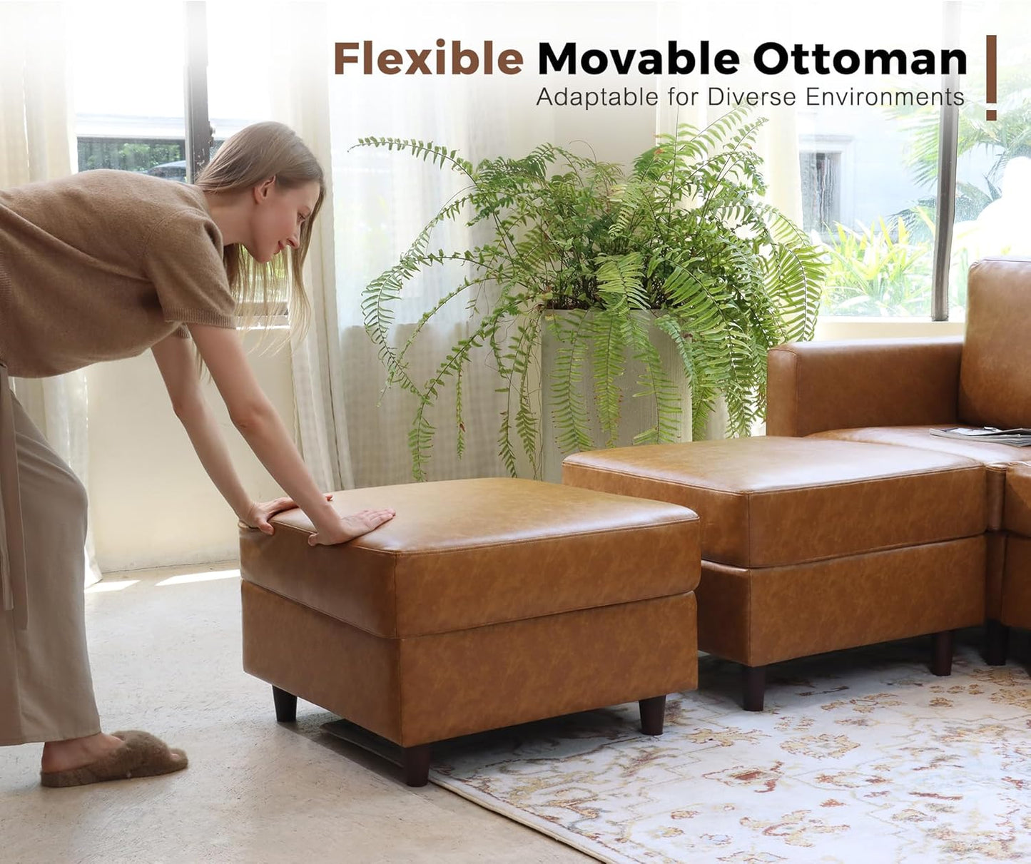 118.5" Faux Leather Modular Sectional Sofa, 7 Seater U Shaped Couch with Storage Seat with Reversible Chaise Deep Seat for Living Room Brown