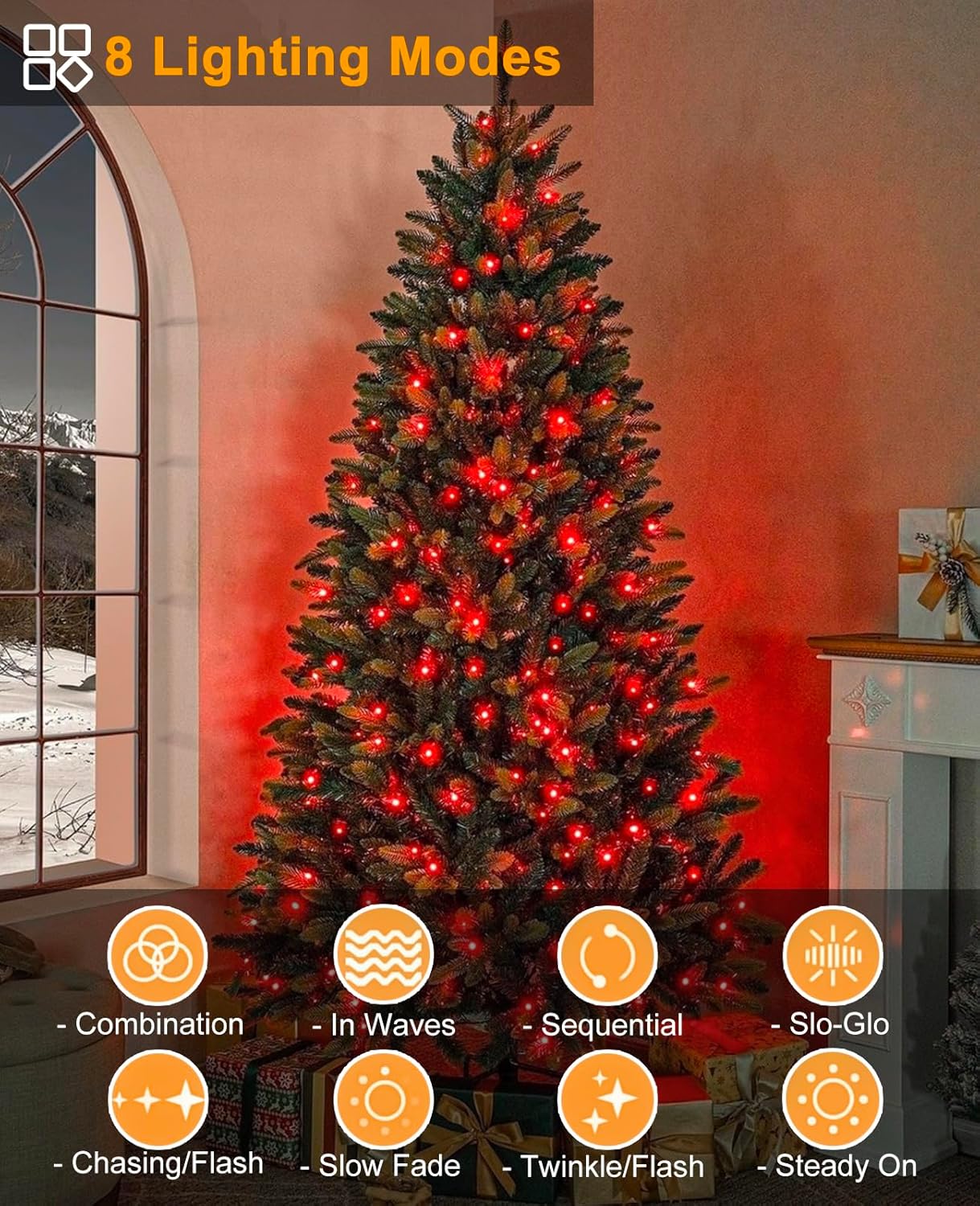 197FT 600 LED Christmas Lights Outdoor, Plug in Christmas Tree Lights 8 Modes, Waterproof String Twinkle Lights for Indoor Room Patio Yard Fence Party Wedding Holiday Decorations, Red
