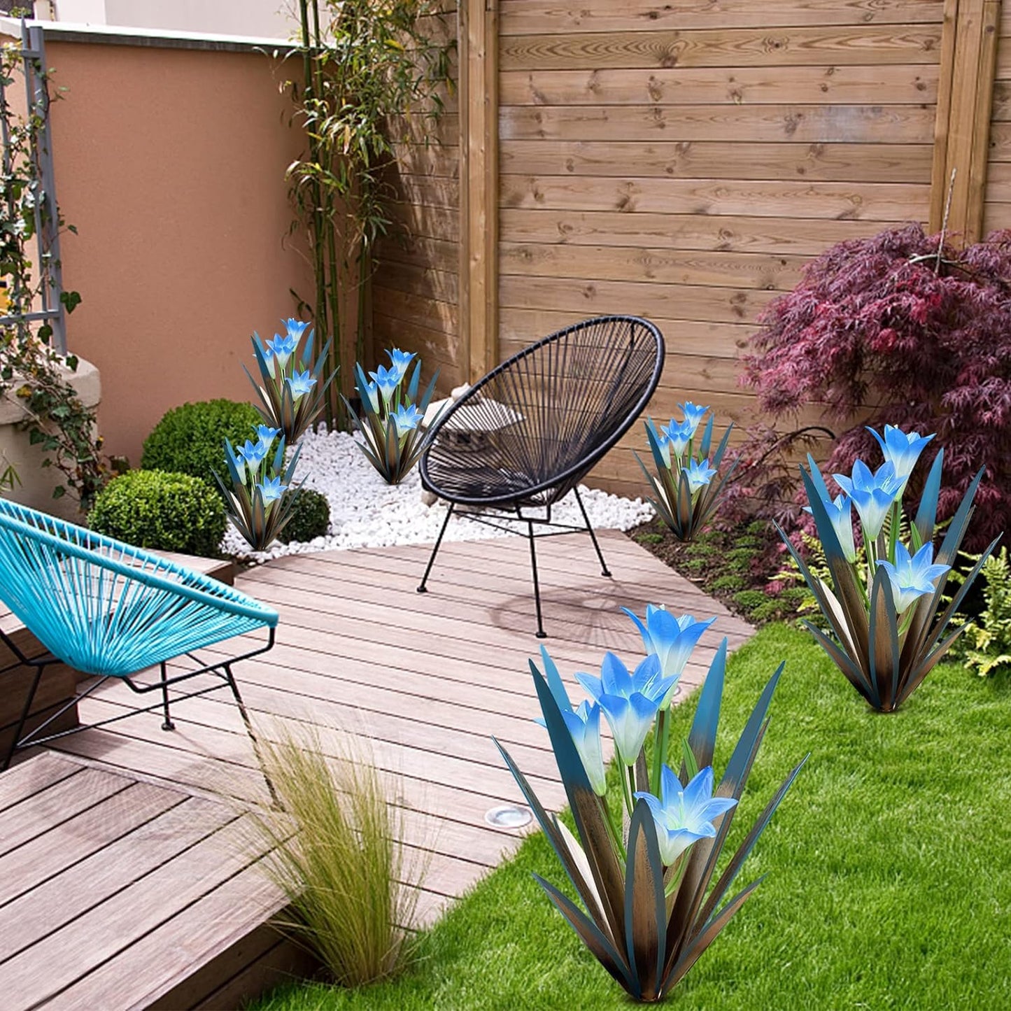 Homight Metal Agave Plant Outdoor Decoration Outdoor Garden Decoration Lily Mexican Yard Art Plant Garden Agave Lily Decorative Garden Gift… (3 Big Blue Lilies) (HM-390-345)