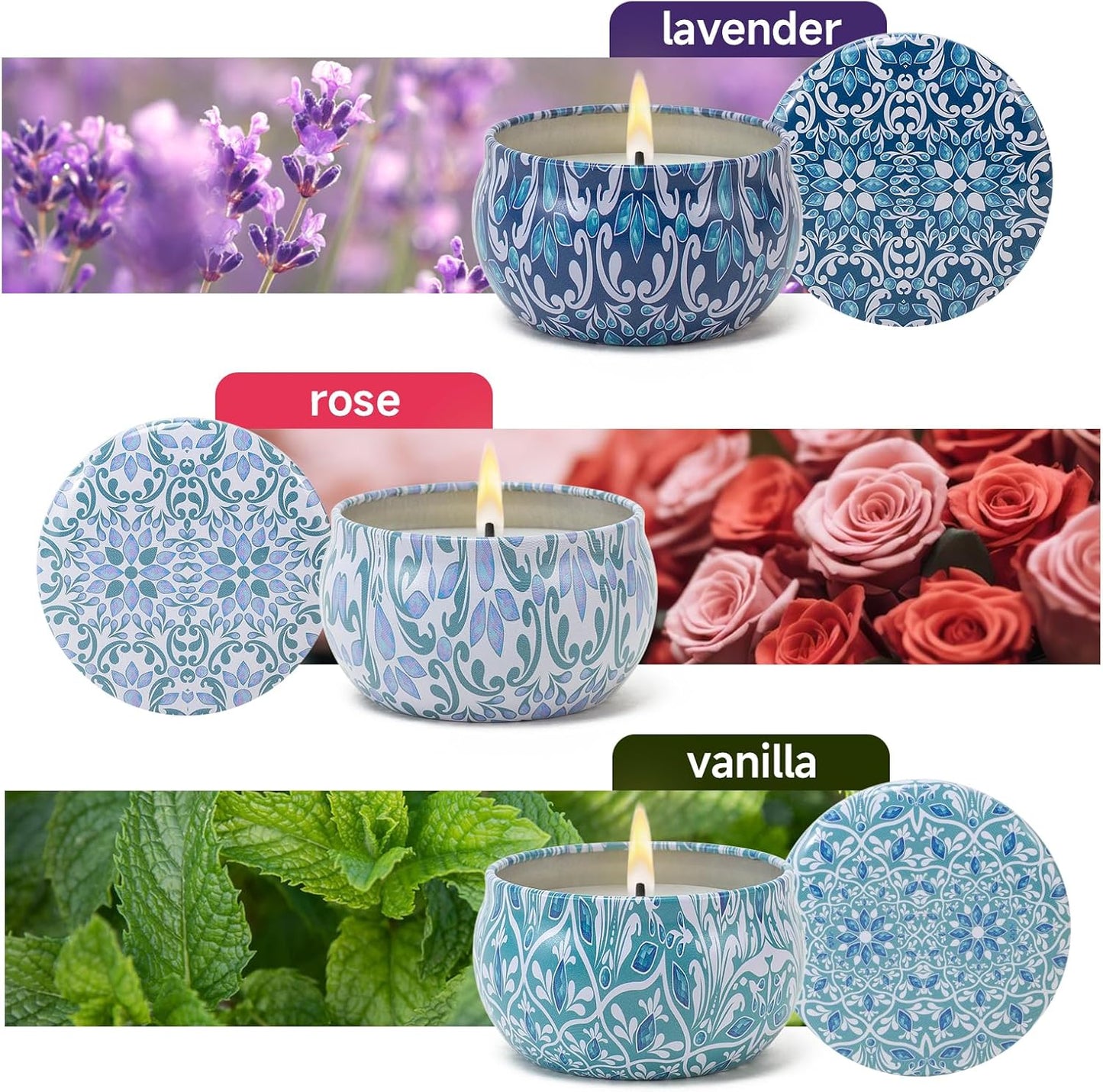 3 Pack Scented Candles Gift, 2.5 oz Aromatherapy Candles for Home Scented, Natural Soy Candles Stress Relief Gift for Women, Portable Small Jar Candles Set Gifts for Mother's Day, Birthday