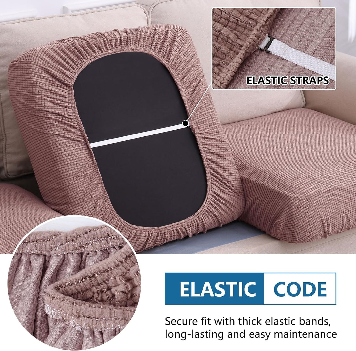 hyha Waterproof Couch Cushion Covers for Pets, Non Slip Sofa Seat Cover for Dogs Washable, Soft Thick Stretch Jacquard Fabric, Sofa Slipcovers with Elastic Bottom (1 Piece for Backrest M, Camel)