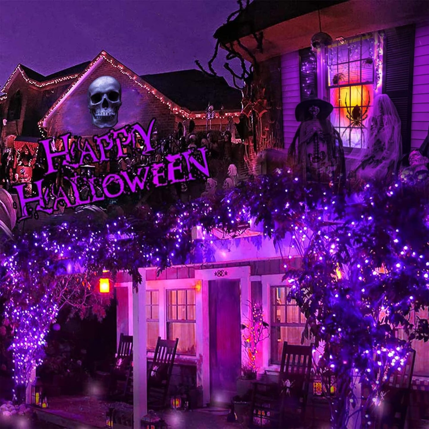 2 Pack 400 LED Solar String Lights, 8 Modes Solar String Lights for Outside, Waterproof and Solar Powered Outdoor String Lights for Holiday Christmas Yard Garden Tree Wedding Party (Purple)