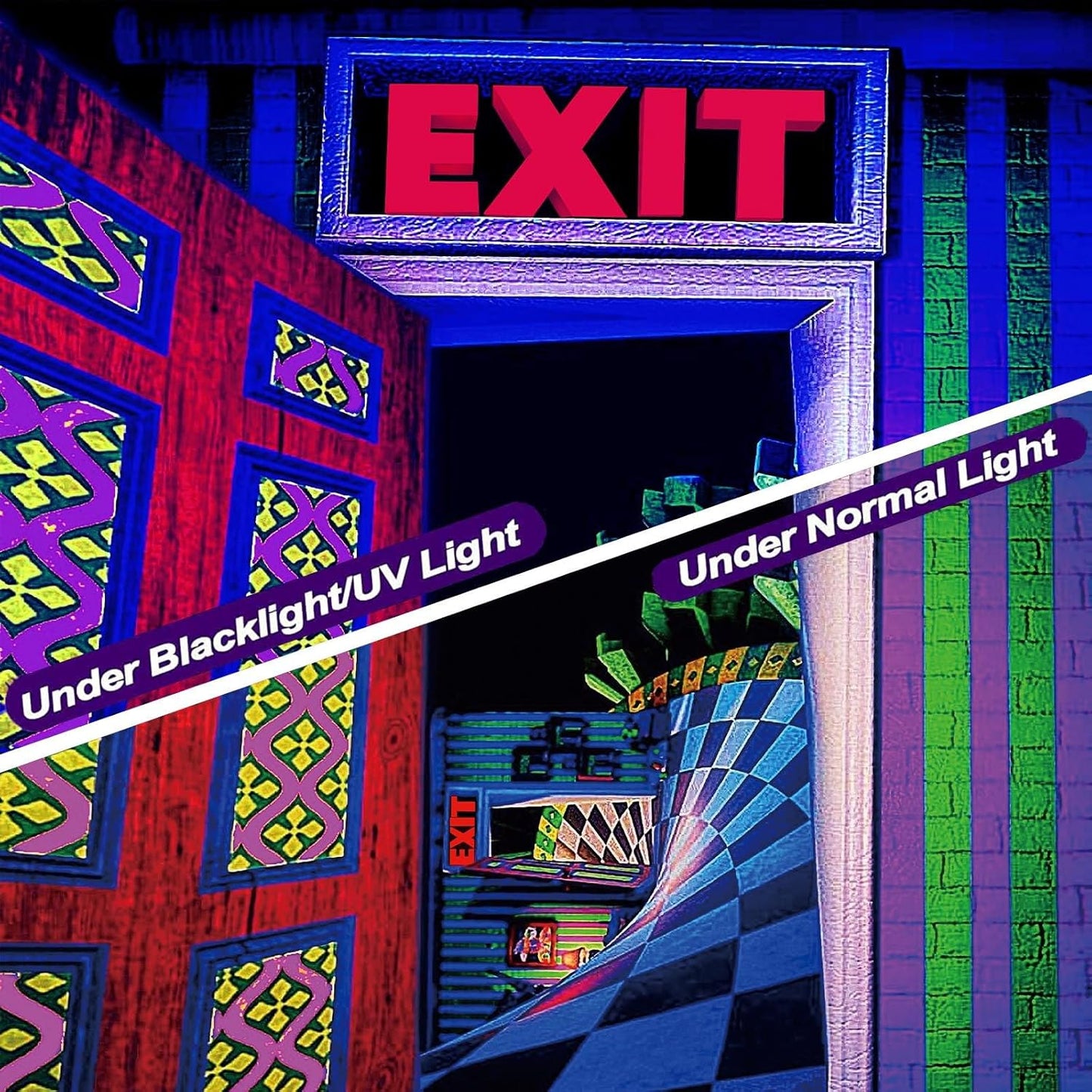 3D Exit Blacklight Tapestry Wall Decor for Men Bedroom, Trippy 3D Illusion Glow in the Dark Wall Hanging Backdrop for Men Guys Game Room, UV Reactive 3D Poster for Living Room Dorm 51x60 Inches