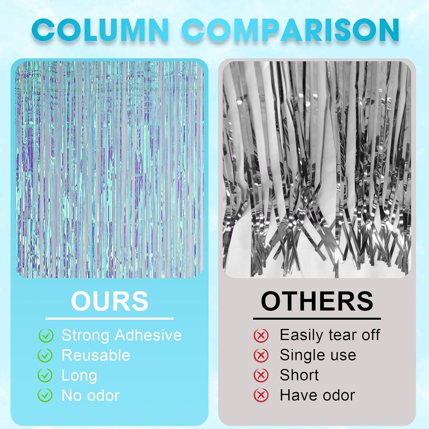 3 Pack 3.3x8.2 Feet Neon Iridescent Foil Fringe Backdrop Curtains, Tinsel Streamers Birthday Party Decorations, Fringe Backdrop for Graduation, Baby Shower, Gender Reveal, Disco Party