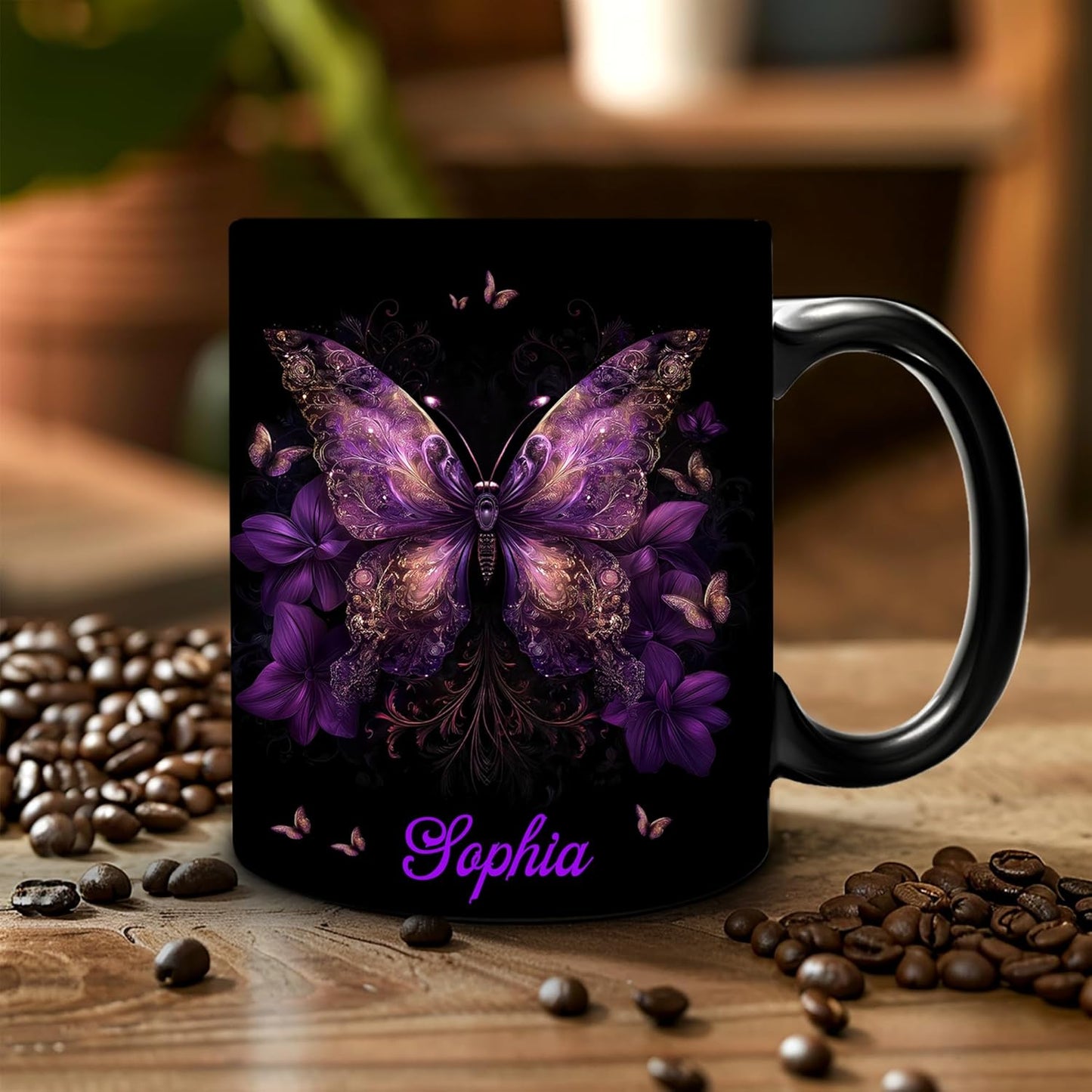 Hyturtle Personalized Purple Butterfly Mug - Butterfly Gifts For Women Lovers - Animal Gift For Bird Lover Her - Bird Gifts For Mom on Mother Day - Custom Name Coffee Cup Ceramic Mug 11 Oz 15 Oz