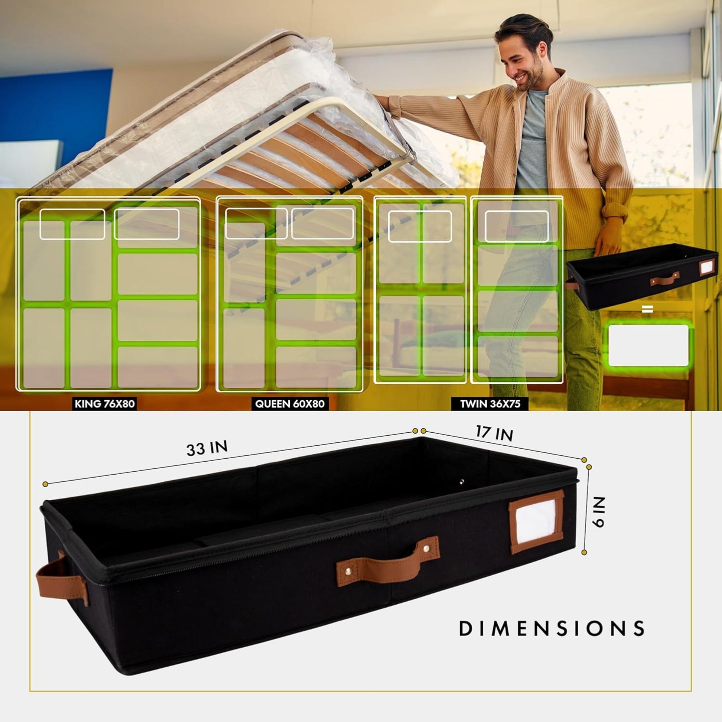 HOMELUX THEORY 2pc Under Bed Storage Containers, Bedroom Under the Bed Drawer Storage Organizer with Bins and Lids, Large Underbed Clothes Storage Box Ideal for Blanket, Fabric, & Shoes (Black)