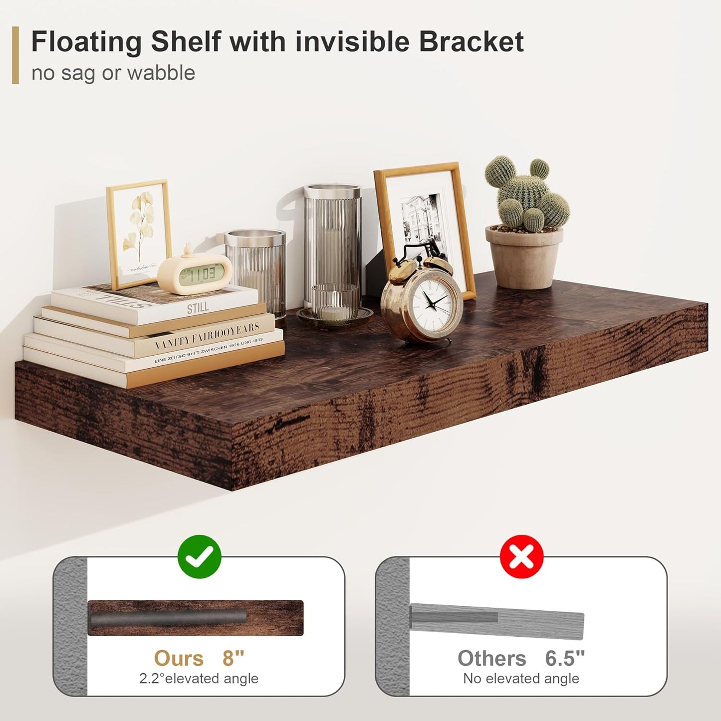 12" Deep Rustic Brown Floating Shelves,Over Toilet Long Wall Mounted Modern Farmhouse 36 inches,Wall Shelves with Invisible Brackets for Bedroom, Bathroom, Living Room, Kitchen, Set of 1