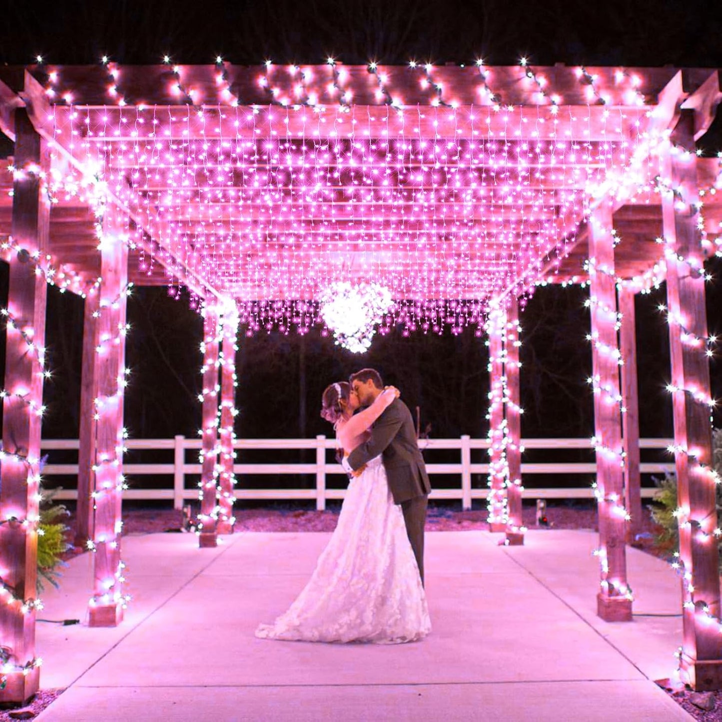 Icicle Lights for Outside, 33FT 400 LED Christmas Lights Outdoor Indoor with 8 Modes 75 Drops, Waterproof Plug in Curtain Twinkle String Light for Home Roof Yard Window Patry Wedding Decor, Pink