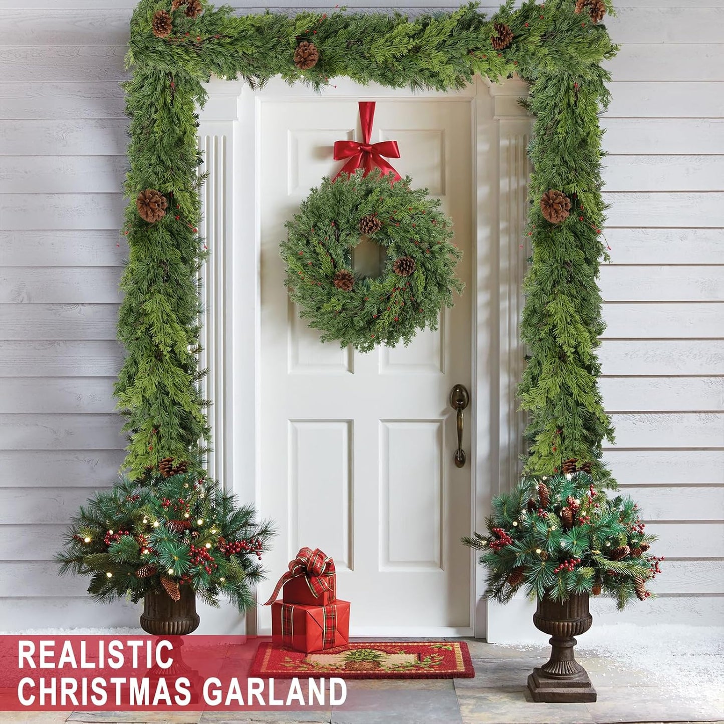 6 Ft Real Touch Christmas Garland Indoor with Pine Cone,Thick and Lush，Soft Bendable Mantle Garland Christmas, Lifelike Cedar Garland, Christmas Garland for Mantle,Indoor Christmas Decorations