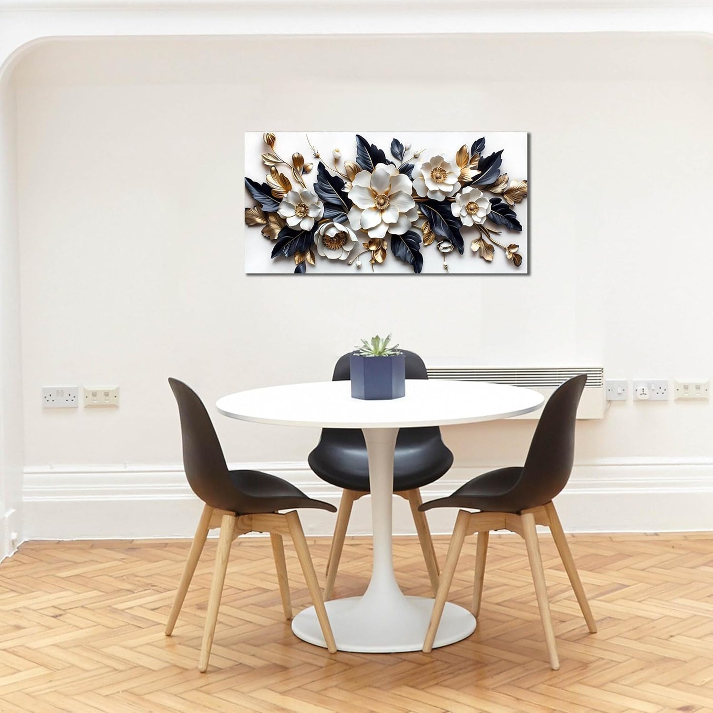 HUBOSKN Flower Pictures Wall Decor for Living Room - Blue White and Gold Wall Art for Bedroom - Modern Wall Decor for Bedroom Women Size 20" x 40"