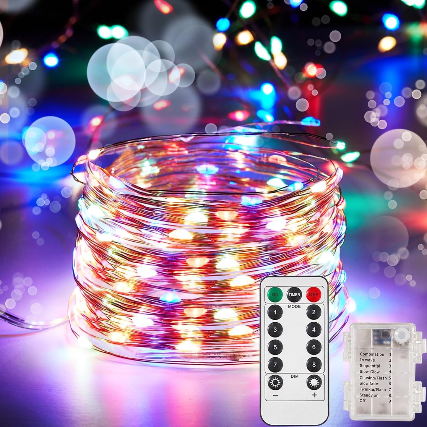 2 Pack 32.8 Ft. Battery Operated Outdoor String Lights with Remote & Timer, LED Multi Color Fairy Lights, Waterproof Twinkle Lights for Bedroom, Dorm, Mason Jar, Wedding, Party, Christmas