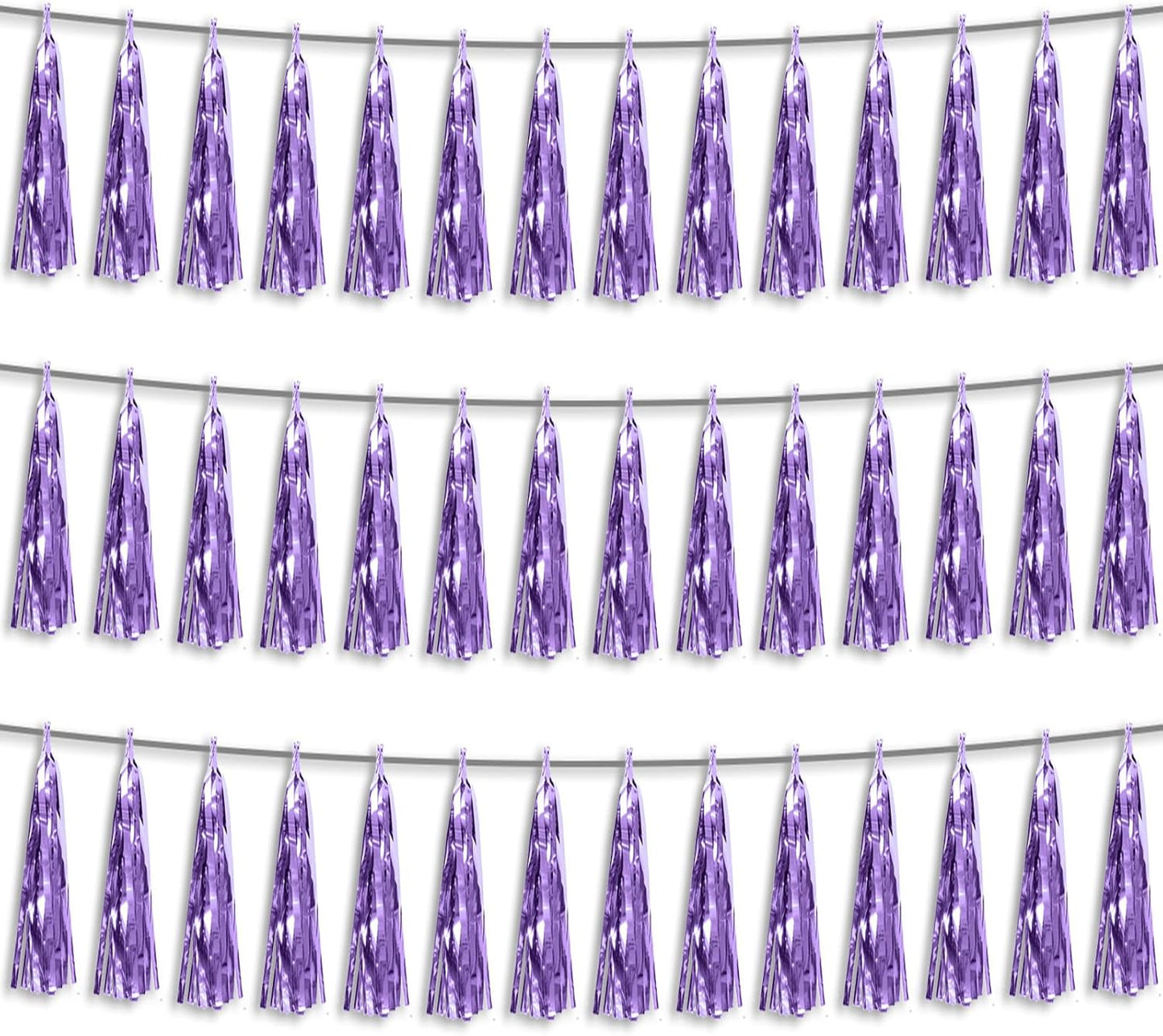 3P Light Purple Foil Fringe Metallic Tassel Streamers Banner Tassel Garland for Parade Floats, Bachelorette, Wedding, Birthday, Halloween, Christmas, Bridal/Baby Shower Party Decorations
