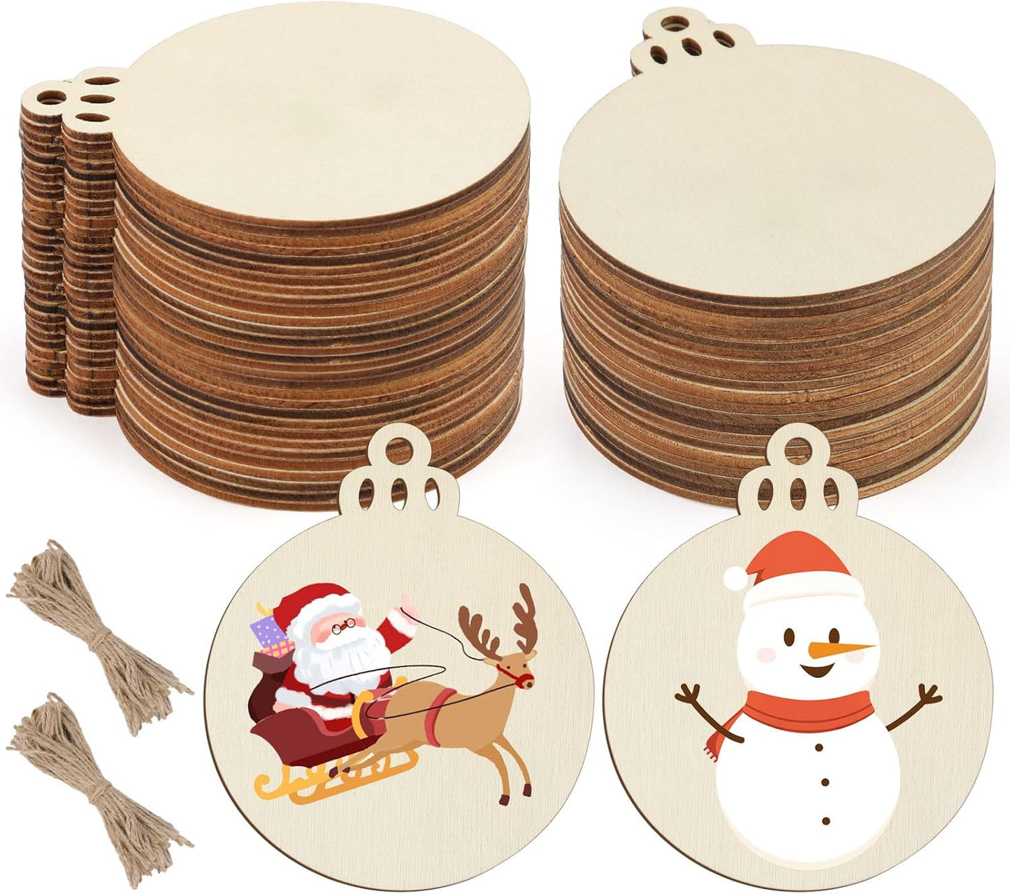 50 PCS Wooden Christmas Ornaments, 3 Inch DIY Wood Ornament for Crafts, Unfinished Wood Ornament to Paint, Blank Round Wooden Ornaments, Make Your Own Paintable Wood Slice
