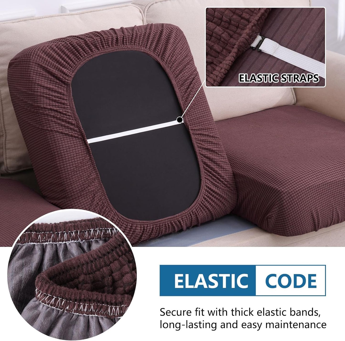 hyha Waterproof Sectional Couch Covers, Non Slip Sofa Couch Cushion Covers L Shape, Thick Stretch Jacquard Fabric, Washable Sofa Slipcovers with Elastic Bottom (1 Piece for Chaise XL, Chocolate)