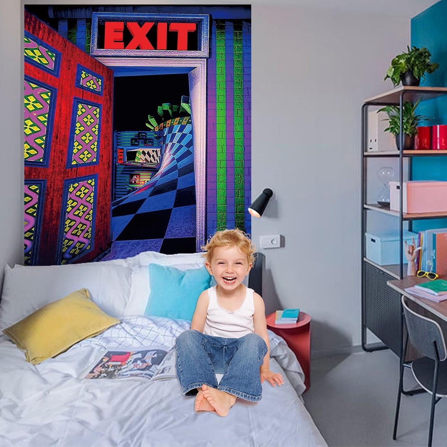 3D Exit Blacklight Tapestry Wall Decor for Men Bedroom, Trippy 3D Illusion Glow in the Dark Wall Hanging Backdrop for Men Guys Game Room, UV Reactive 3D Poster for Living Room Dorm 51x60 Inches