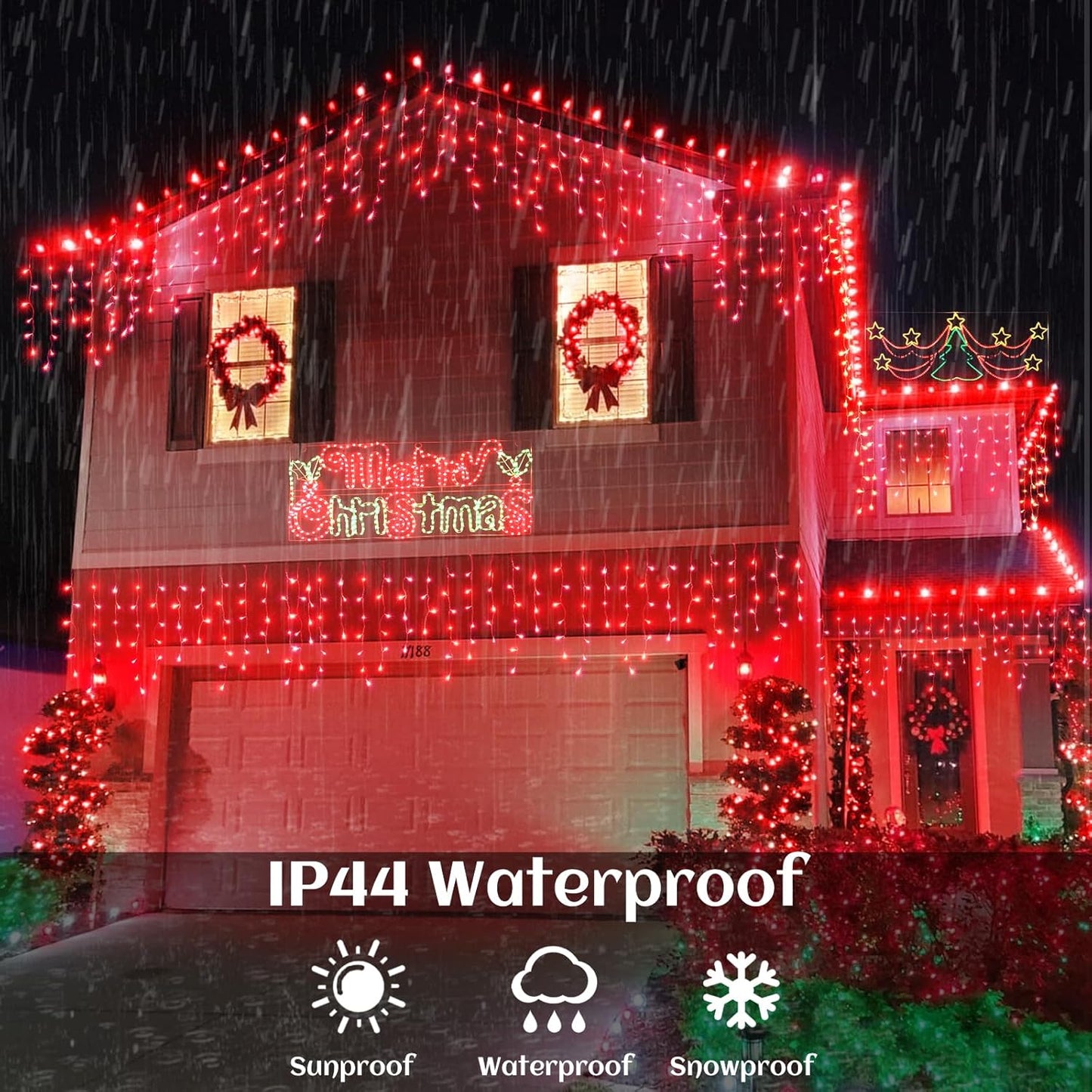 33ft Icicle Lights for Outside, Red Christmas Lights Outdoor Waterproof for House, 400 LED Twinkle Tree Lights with 75 Drops Clear Wire Short Curtain Light for Room Home Wall Indoor Decorations