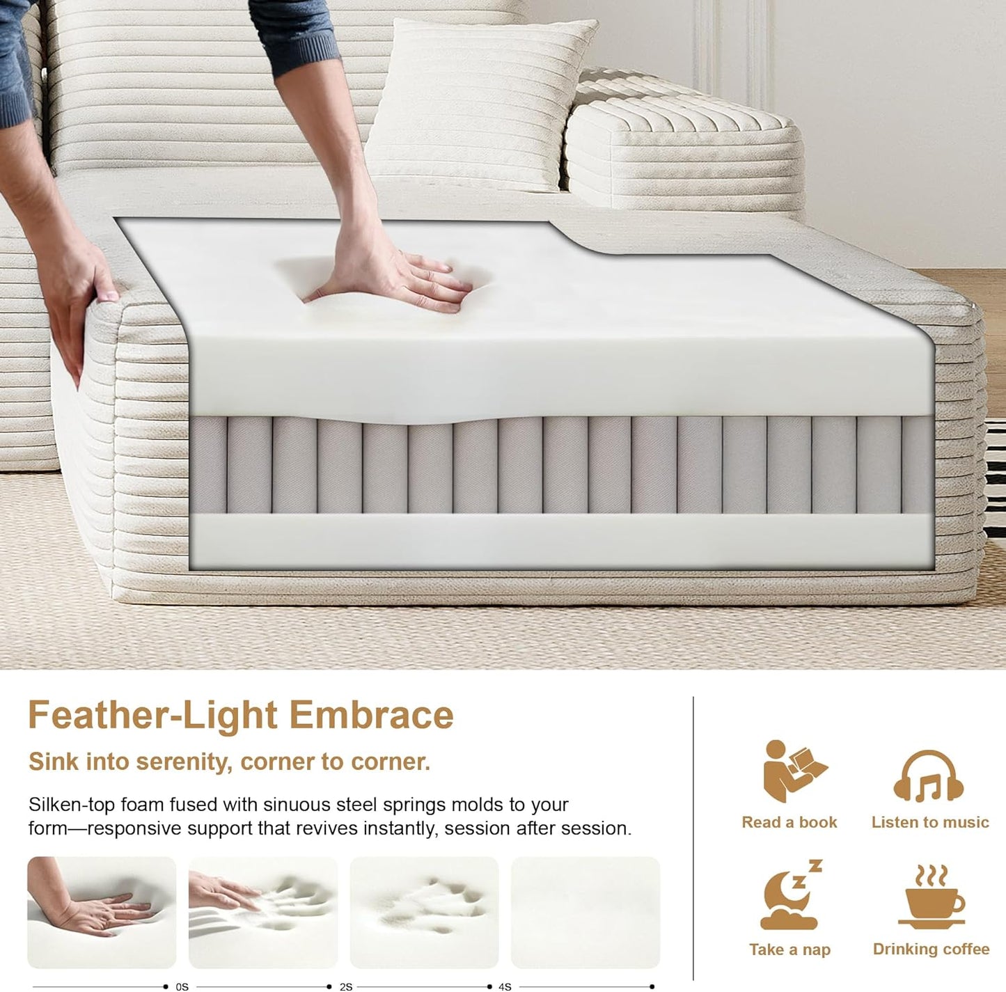 108" Sectional Couches for Living Room Modern Modular Sofa with L-Shape Couchs Upholstered Boneless Couch Deep Seat Sectional Couch with Chaise (White, Right Facing Chaise+2Seaters+1Ottoman)