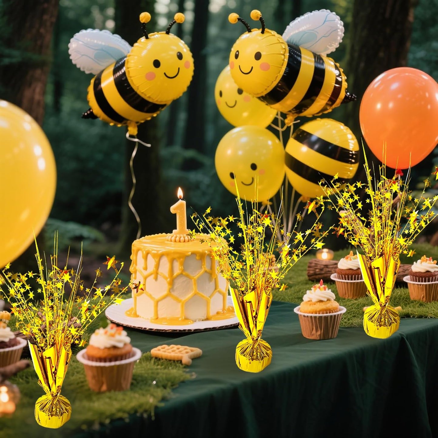 6 Pack Metallic Foil Spray Centerpiece Star Table Decoration Burst Table Centerpieces for Birthday Wedding Anniversary Graduation Holiday Party Supplies Decor, Gold