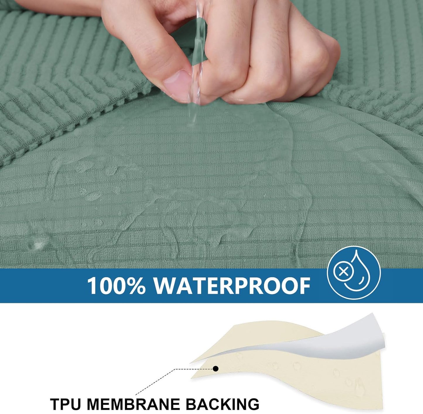 hyha Waterproof Couch Cushion Covers for Pets, Non Slip Sofa Seat Cover for Dogs Washable, Soft Thick Stretch Jacquard Fabric, Sofa Slipcovers with Elastic Bottom (3 Pieces, Green)