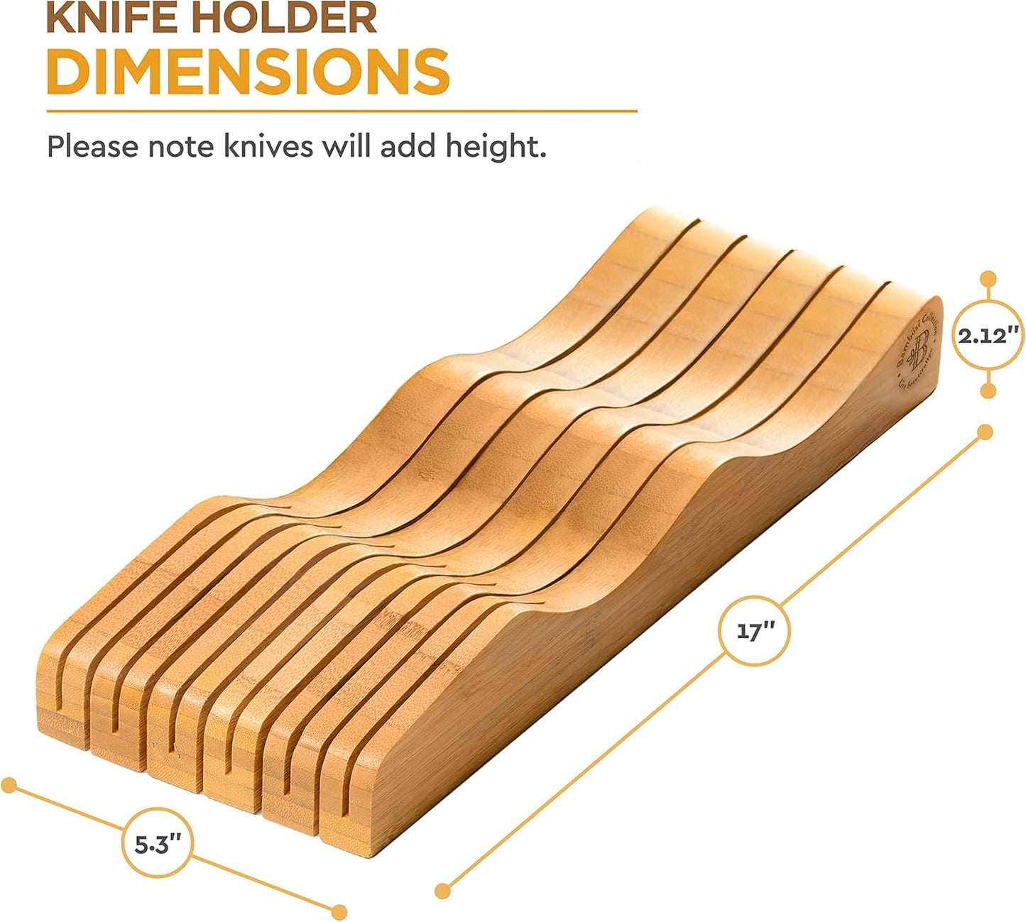 In-Drawer Knife Block - Bamboo Knife Drawer Organizer for Kitchen - Fits 5 Long + 6 Short Knives - Store Knives with Blades Pointing Down - Wooden Steak knife Holder without Knives - Chef Gift Idea