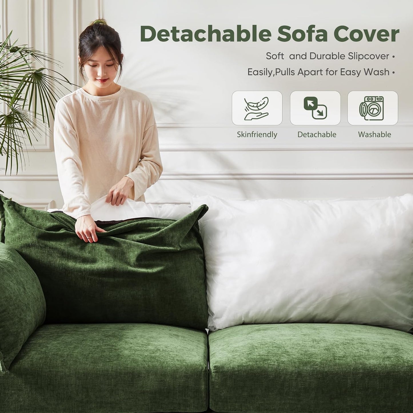 166.6" Oversized Modular Sectional Sofa, U Shaped Convertible Couch with Movable Ottoman, Large 8 Seat Corner Couches for Living Room Deep Seat Green Chenille