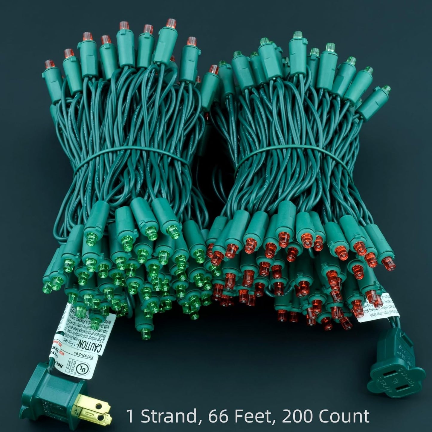 200 Count Red Green Wide Angle LED Christmas Lights, 66 ft Green Wire UL Certified Commercial Grade 5mm Holiday String Light Set (Red & Green)