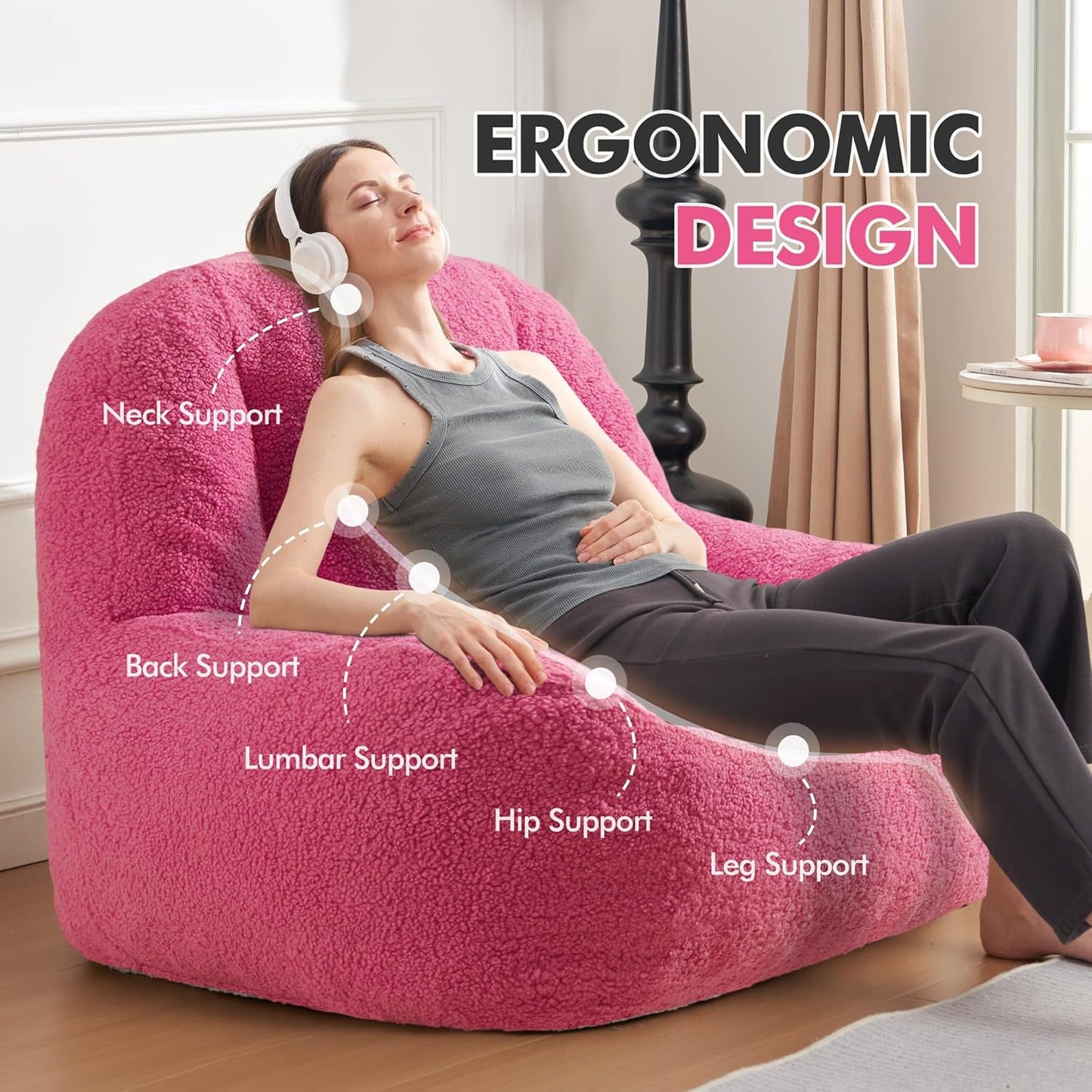 Homguava Bean Bag Chairs for Adults,Giant Beanbag Couch Adult Bean Bag Chair with Filler Included,Modern Lazy Sofa Comfy Chair for Living Room(Pink)