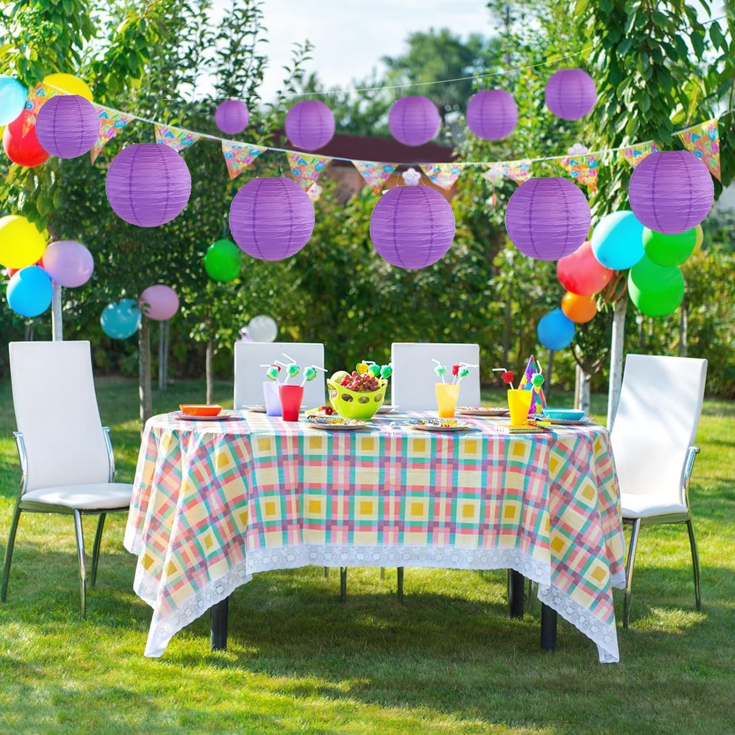 12Pcs Round Paper Lanterns Assorted Sizes (6" 8" 10" 12") for Home Decor, Restaurant, Church, Wedding, Birthday Party Decorations, Hanging Chinese Japanese Paper Lantern Lamps (Deep Purple)