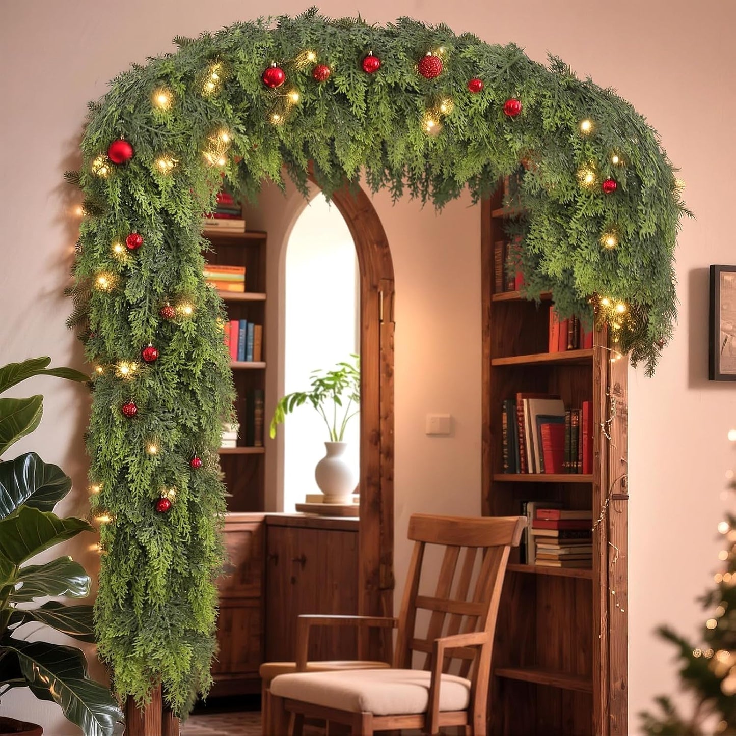 5FT Real Touch Cedar Garland - Artificial Christmas Garland Fake Green Faux Thick and Lush Pine Needles Garlands for Table Fireplace Mantle Holiday Home Indoor Outdoor Decor (1PCS)