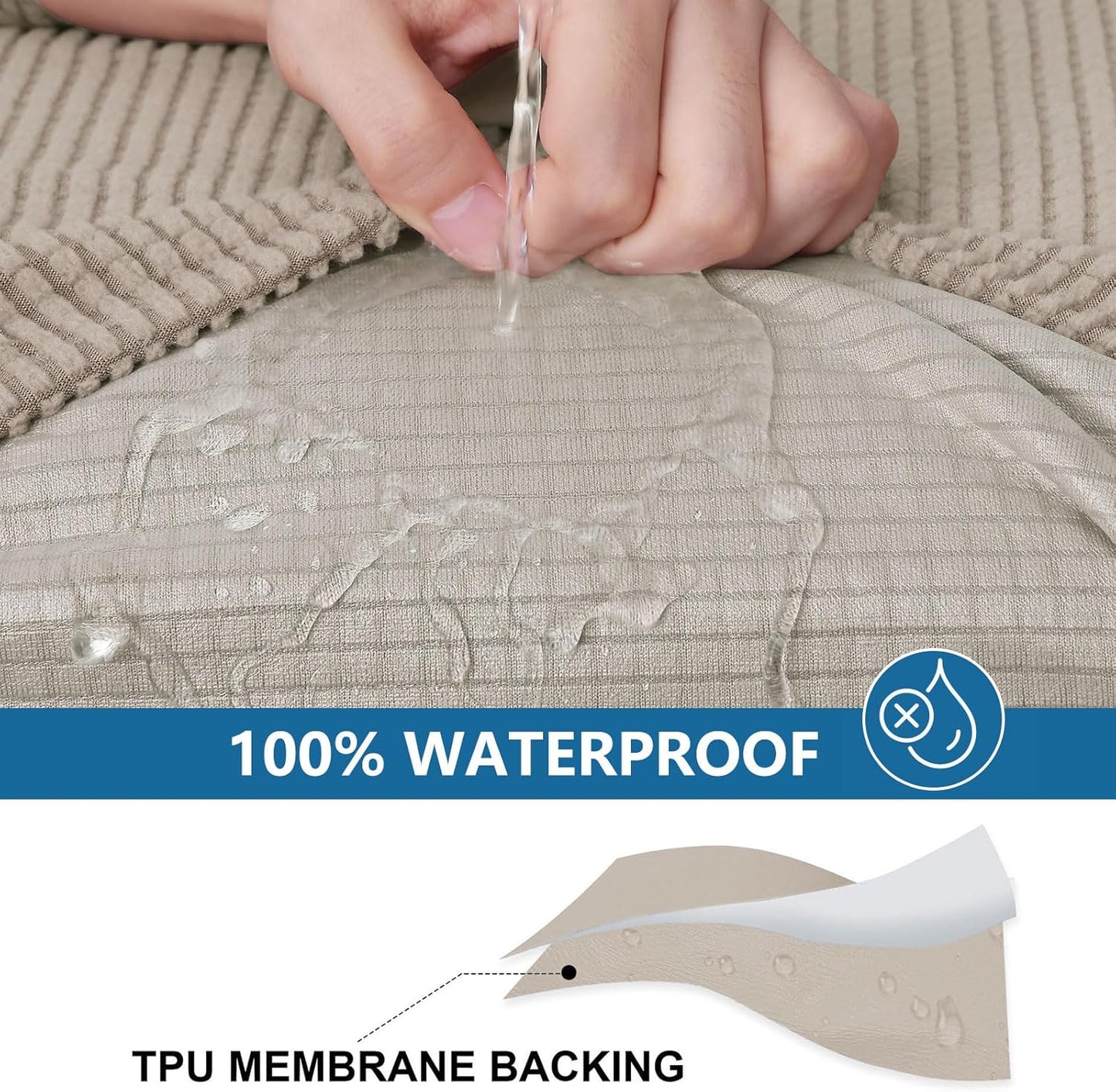 hyha Waterproof Couch Cushion Covers for Pets, Non Slip Sofa Seat Cover for Dogs Washable, Soft Thick Stretch Jacquard Fabric, Sofa Slipcovers with Elastic Bottom (1 Piece for Backrest L, Taupe)