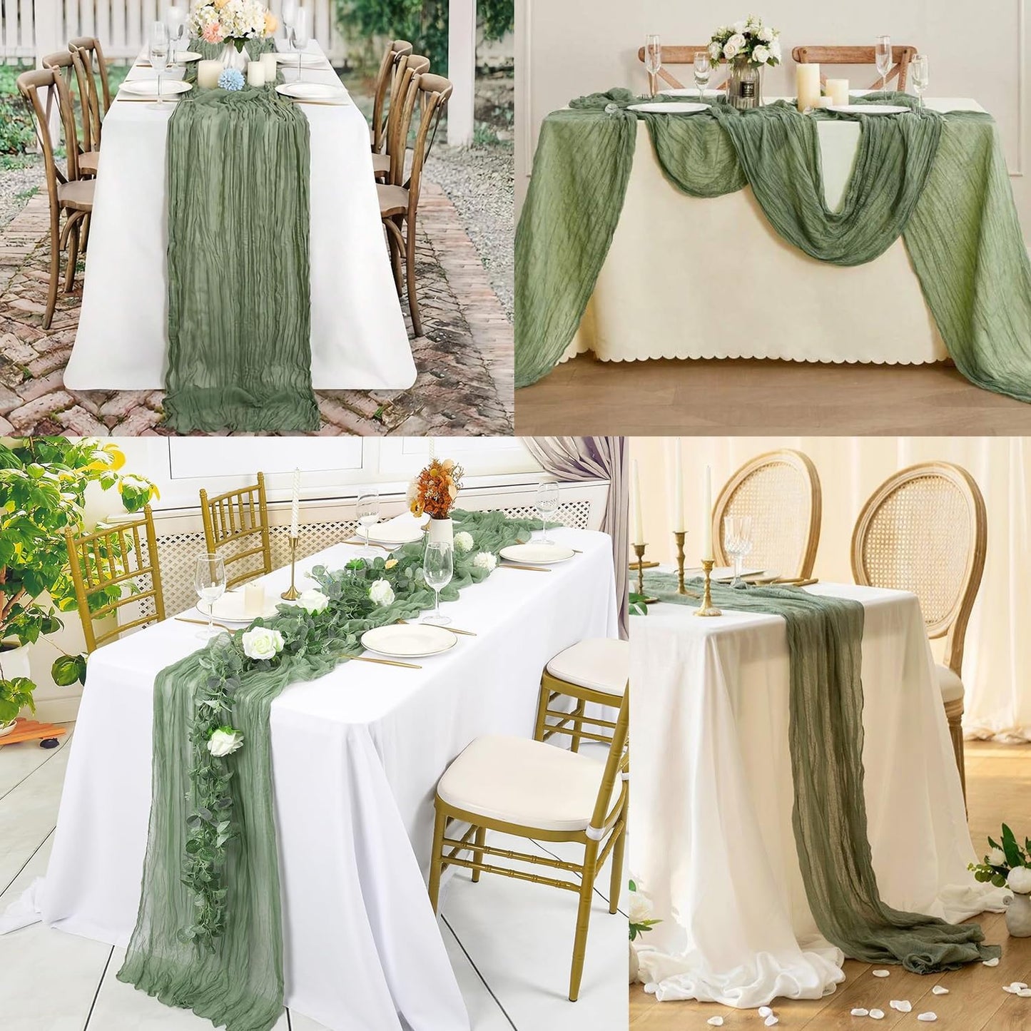 6 Pack Sage Green Cheesecloth Table Runner 10FT Rustic Gauze Fabric Cheese Cloth Table Runner for Wedding Bridal Baby Shower Table Decor 20 x 120 Inch Long Boho Sheer Birthday Party Table Decorations
