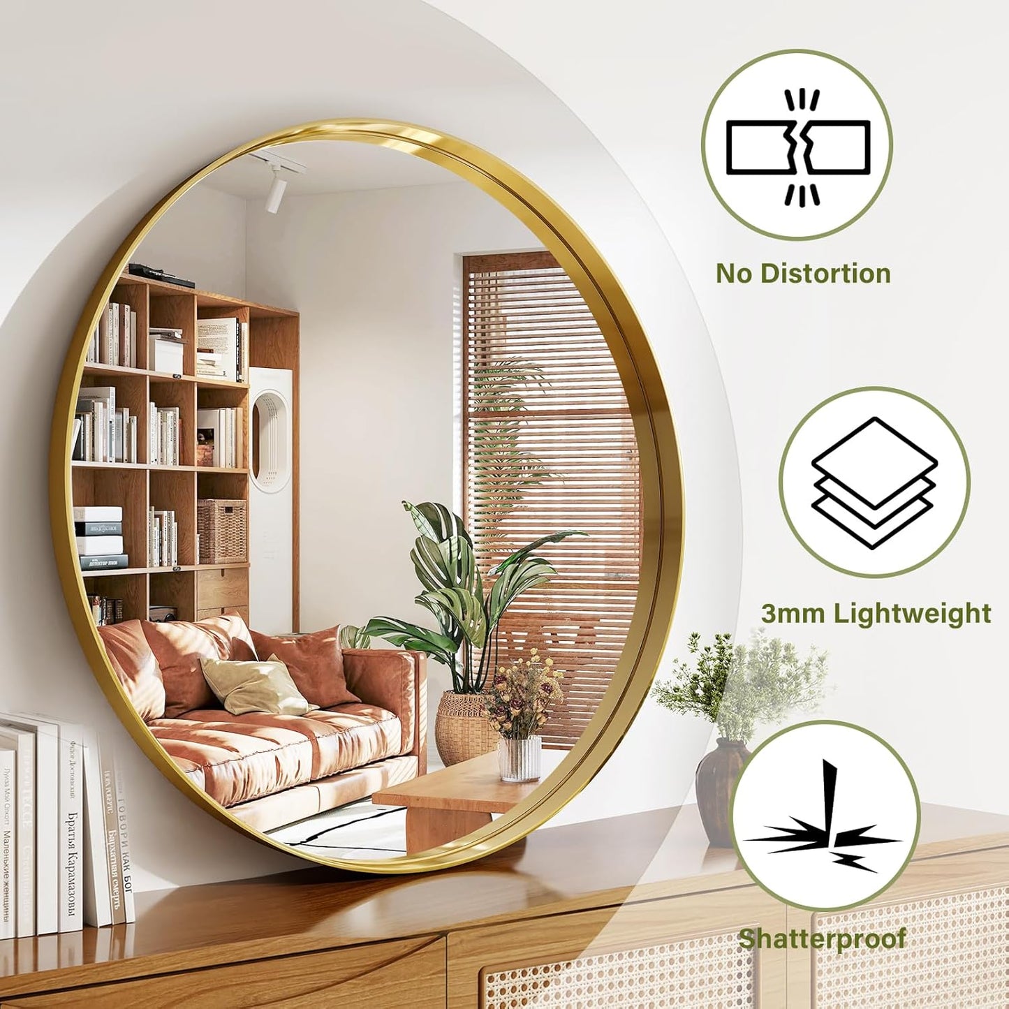 48 Inch Round Bathroom Mirror - Wall Mounted Circle Mirror with Metal Frame, Modern Mirror Suitable for Bathroom, Vanity, Entryway, Living Room, Wall Decor,Gold