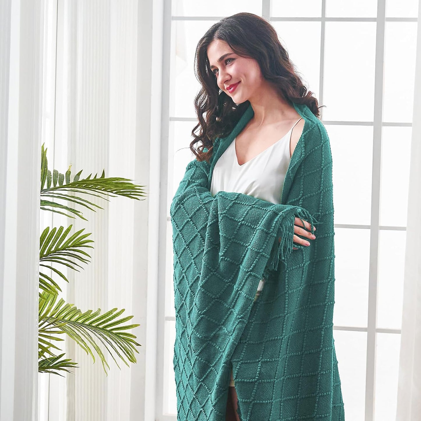 inhand Knitted Throw Blankets for Couch and Bed, Soft Cozy Knit Blanket with Tassel, Blue Lightweight Decorative Blankets and Throws, Farmhouse Warm Woven Blanket for Men and Women, 60"x80"