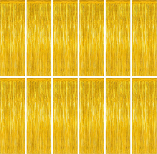 12 Pack 2025 Graduation Decorations, 3.28 FT x 7.05 FT Gold Backdrop Curtains, Metallic Class of 2025 Backdrop Fringe Curtains Foil Streamer, Gold Grad Decorations 2025 Party Supplies