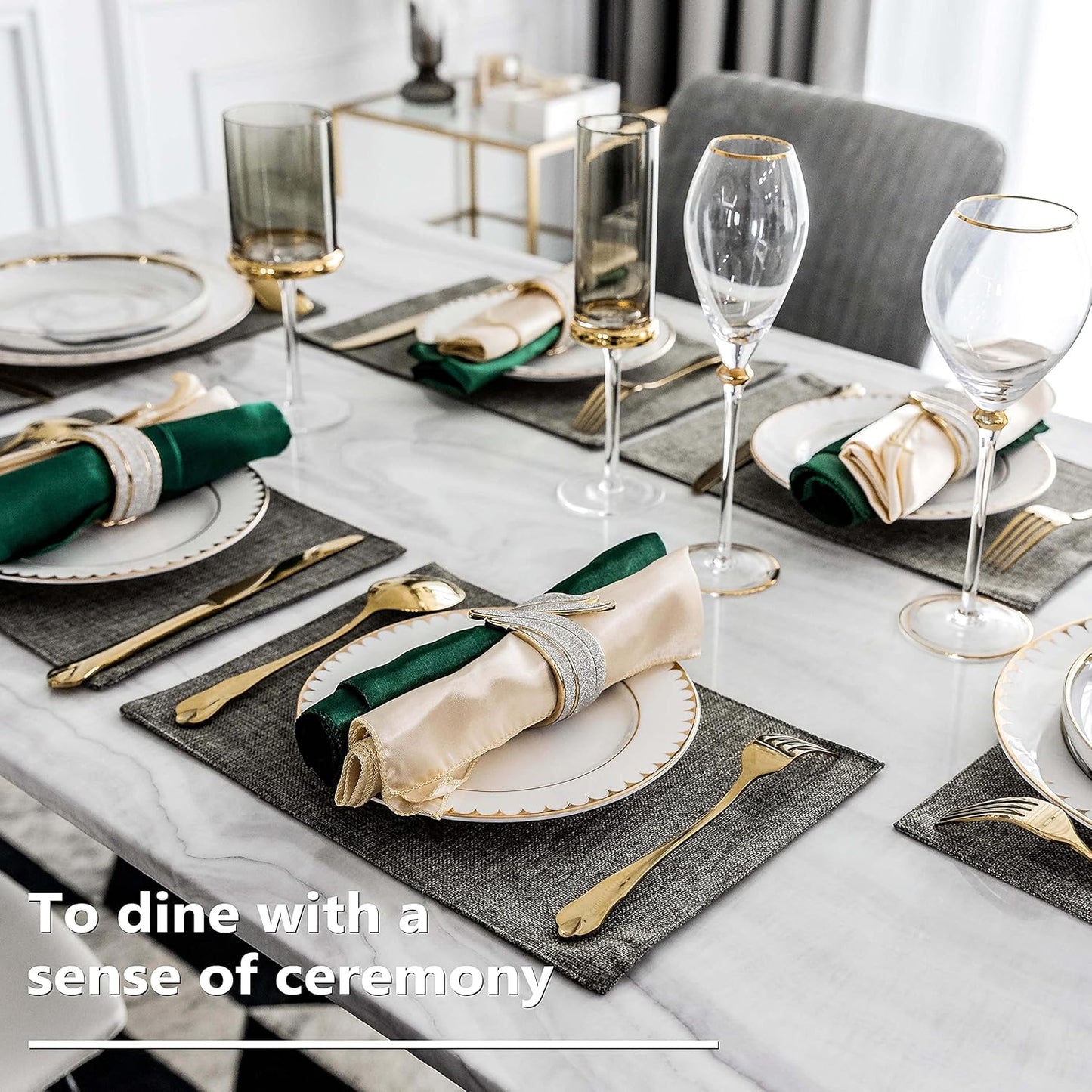 Home Brilliant Cloth Placemats Set of 6 Heat Resistant Dining Table Place Mats Kitchen Table Mats, 13x19 inches, Dark Grey