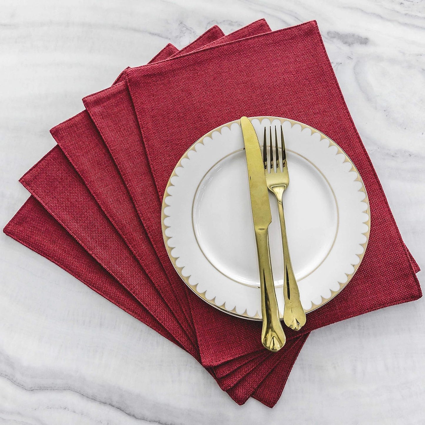 Home Brilliant Cloth Placemats Set of 4 Red Linen Placemats for Dinner Heat Resistant Dining Table Mats Kitchen Place Mats for Party, Dark Red Burgundy