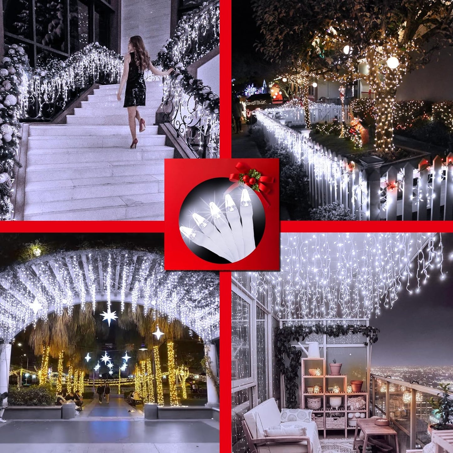 1620 LED Christmas Outdoor Lights with 360 Drops, 164ft Hanging Curtain Lights with 8 Modes Timer & Memory, Waterproof Christmas Fairy Lighs for House Roof Holiday Wedding Christmas Decor (Cool White)