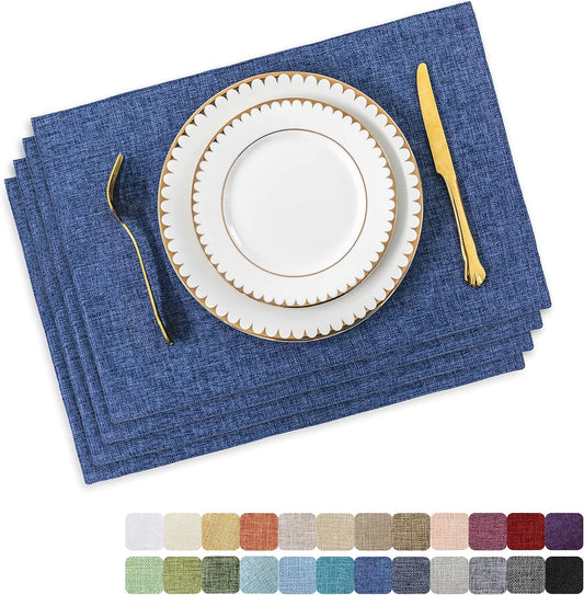 Home Brilliant Set of 4 Placemats Blue Placemats Heat Resistant Dining Table Place Mats Kitchen Table Mats, Navy Blue