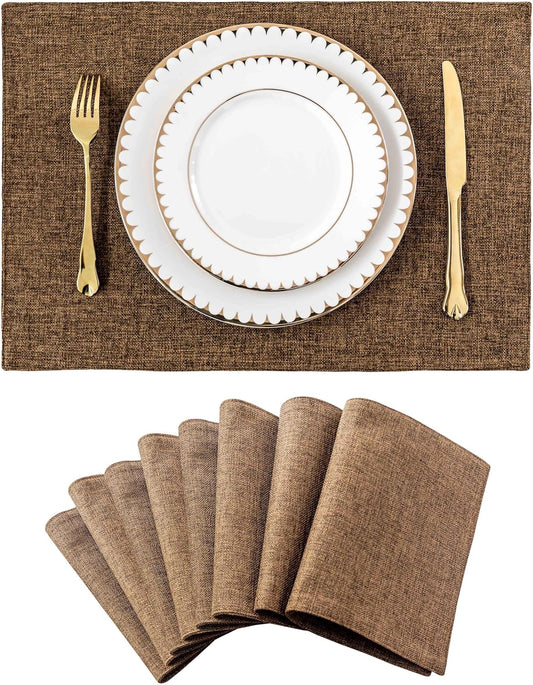 Home Brilliant Cloth Placemats Set of 8 Heat Resistant Dining Table Place Mats Linen Kitchen Table Mats, Brown