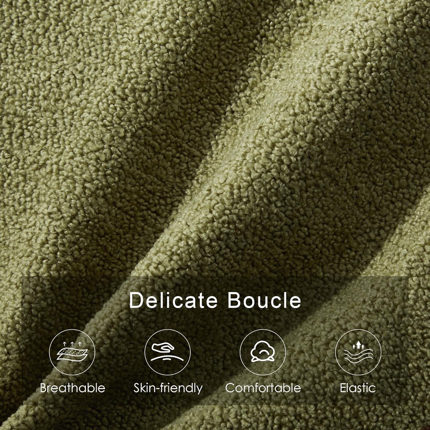 43.3" Bedroom Bench, Upholstered Entryway Bench, Modern End of Bed Ottoman with Solid Wood Legs and Adjustable Foot Pegs for Entryway, Dining Room and Living Room (Green Boucle)